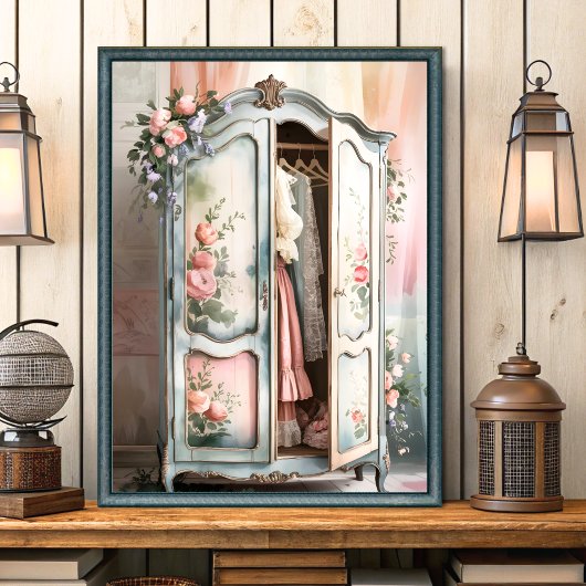 shabby chique garderobe bloemenwandkunst poster