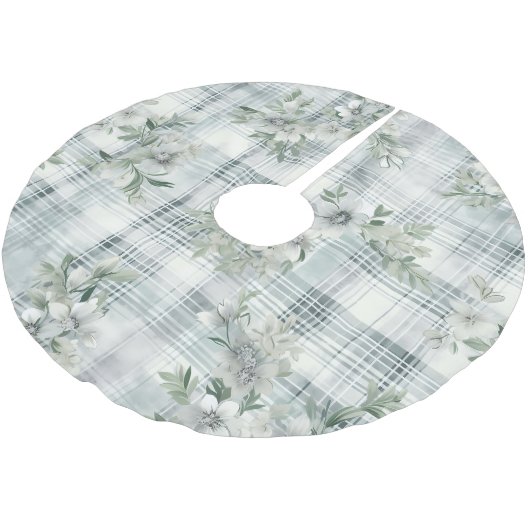 Shabby Chique Kerstmis Bloemen Groen Plaid Kerstboom Rok (Gekanteld)