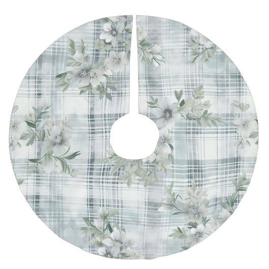 Shabby Chique Kerstmis Bloemen Groen Plaid Kerstboom Rok (Voorkant)