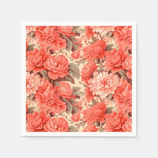Shabby chique koraal bloemen servet (Voorkant)