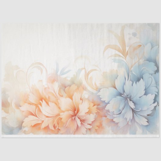 Shabby chique pastel blauw en roze bloemen tissuepapier (Voorkant)