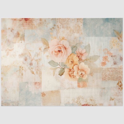 Shabby chique pastel blauw en roze bloemen tissuepapier (Voorkant)