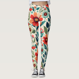 Shabby Chique Perzik Blauwe Wildbloemen Illustrati Leggings