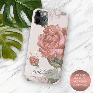 Shabby Chique Perzik Blush Roze Rozen Bloemen Patr iPhone 11 Pro Max Hoesje