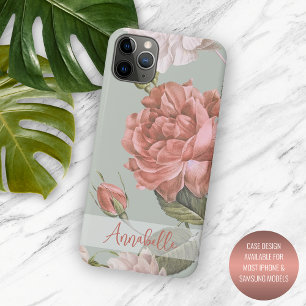 Shabby Chique Perzik Blush Roze Rozen Bloemen Patr iPhone 11 Pro Max Hoesje