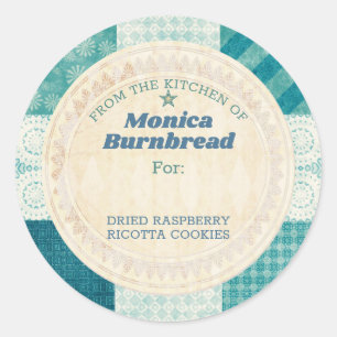 Shabby chique quilt uit de keuken van het voedselc ronde sticker