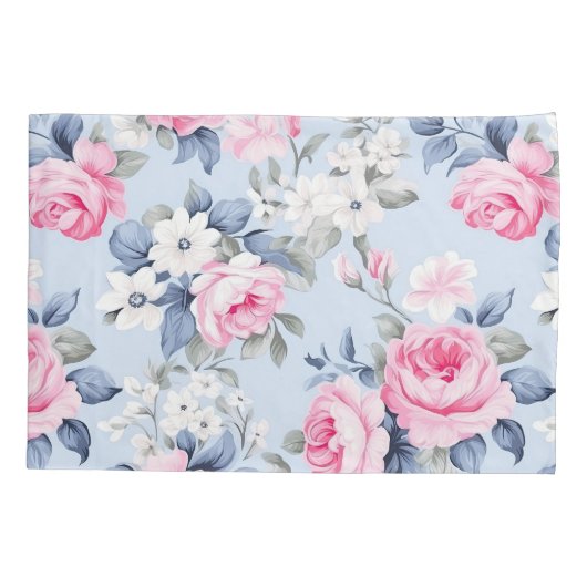 Shabby chique roze rozen en witte bloemen patroon kussensloop (Achterkant-Links)