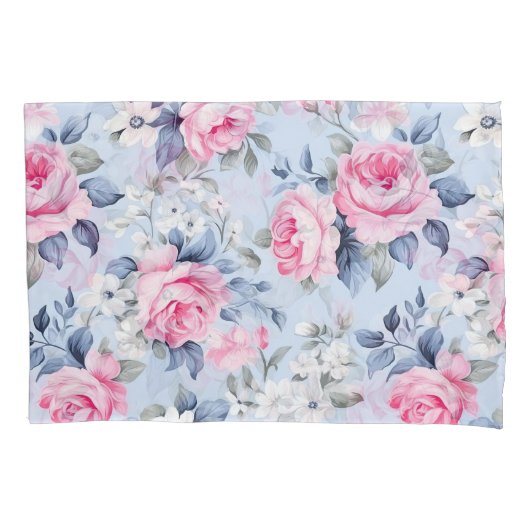 Shabby chique roze rozen en witte bloemen patroon kussensloop (Voorkant-Links)