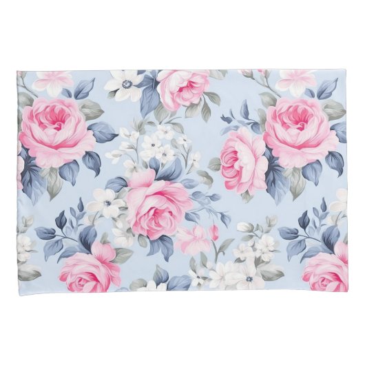Shabby chique roze rozen en witte bloemen patroon kussensloop (Voorkant-Rechts)