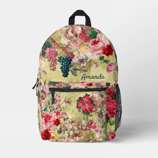 shabby chique rozen en vaas geel bedrukte rugzak (Voorkant)