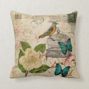 shabby elegance florale vogel frans botanisch kussen