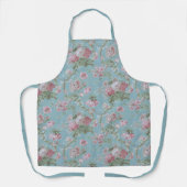 Shabby Elegant Roze en Wit Bloemen op Blauw Schort (Voorkant)