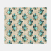 Shabby Floral Aqua Series Design 3 Fleece Deken (Voorkant (Horizontaal))