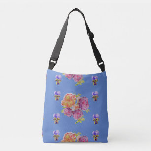 Shabby floral Pink Rose rozen Crossbody Bag Blue Tas