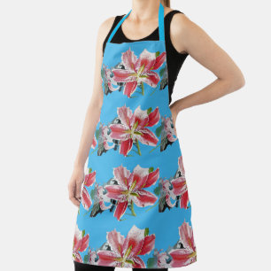 Shabby Flower Red Lily Blue floral Kitchen Apron Schort