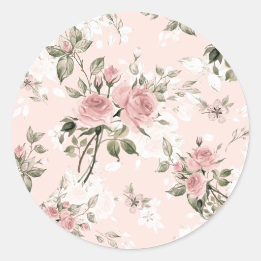 Shabby, franse chic, , floral, rustic, ronde sticker (Voorkant)