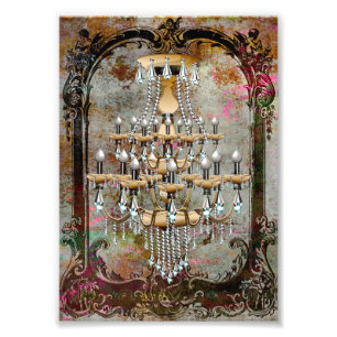 Shabby Gray Pink Sepia Antiek Chandelier Foto Afdruk