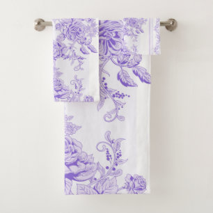 Shabby, lavender, toile, patroon, floral, Victoria Bad Handdoek