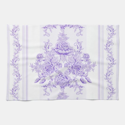 Shabby, lavender, toile, patroon, floral, Victoria Theedoek (Horizontaal)