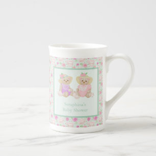 Shabby Mint Teddy Bear Tea Party Baby shower Porselein Kop