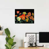 Shabby Oranje Red Waterverf Poppy Art Poster (Thuiskantoor)