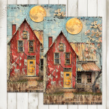SHABBY OUDE RODE HUIS GEMENGDE MEDIA DECOUPAGE