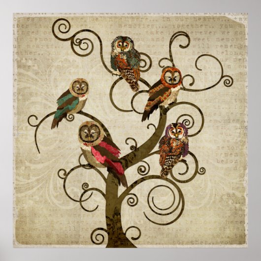 Shabby Owl Tree Art Poster (Voorkant)