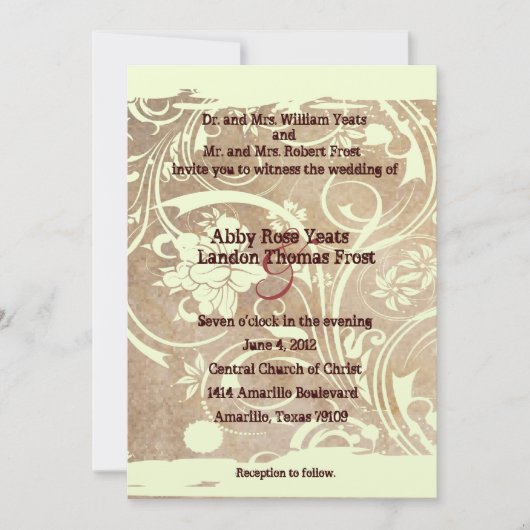 Shabby Parchment Wedding Invitation Kaart (Voorkant)
