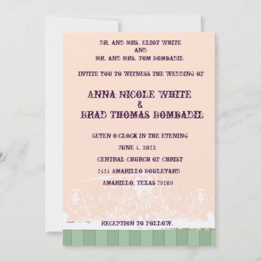 Shabby Peach et le Faire-part de mariage vert (Devant)