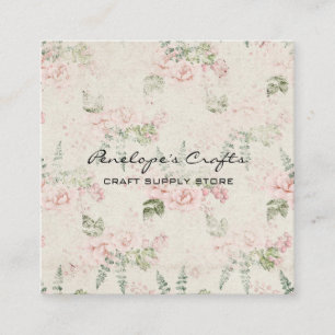 Shabby Pink Floral Botanisch Vierkante Visitekaartje