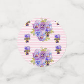 Shabby Pink Floral Party Paarse Stripe Confetti (Kleine voorkant)