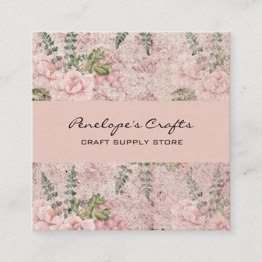 Shabby Pink Floral Square Visitekaartje (Voorkant)
