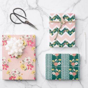 Shabby Pink Green Garden Inpakpapier Vel