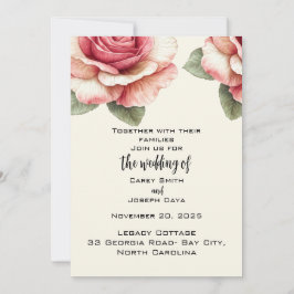 Shabby Pink Rose Wedding Kaart