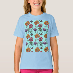 Shabby Poppy Red Paars op Aqua naam T-shirt
