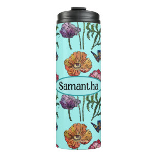 Shabby Poppy Red Paars op Aqua  naam Thermosbeker