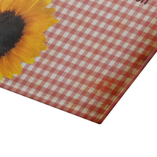 Shabby Red Gingham en Sunflower Custom Snijplank (Hoek)