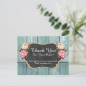 Shabby Rozen Rustic Chalkboard Hartelijk dank Briefkaart (Staand voorkant)