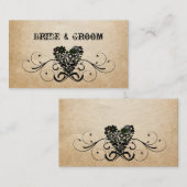 Shabby Rustic Black Heart Cartes de Place (Devant / Derrière)