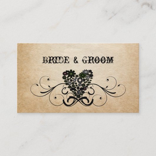 Shabby Rustic Black Heart Cartes de Place (Devant)