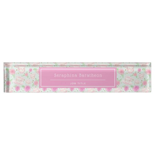 Shabby  Tea Cups Pattern Personalized Naambordje (Voorkant)