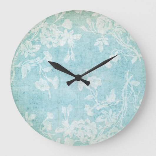 Shabby White en Blue Floral Grote Klok (Voorkant)