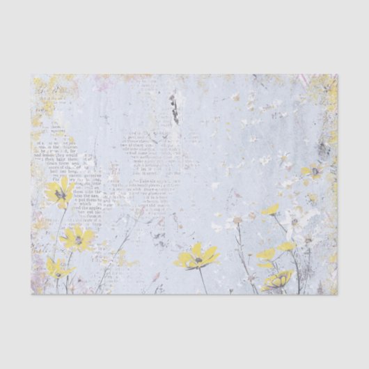 Shabby Yellow Wildflower Daisy Blue Tekst Collage Tissuepapier (Voorkant)