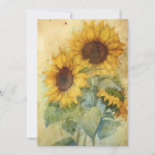Shabby Zonnebloemen Waterverf Illustratie Flat Kaart
