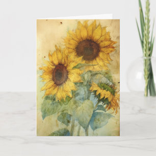 Shabby Zonnebloemen Waterverf Illustratie Groet Kaart