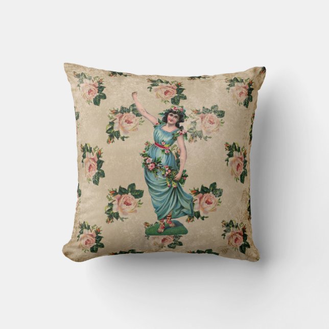 ShabbyChic art Vintage Fleur Fée Coussin rose (Recto)