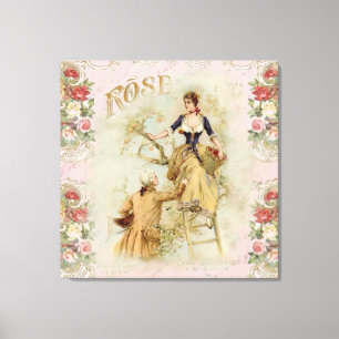 Shabbychic Paris collage roos Canvas Afdruk