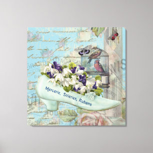 Shabbychic Paris collage roos Canvas Afdruk