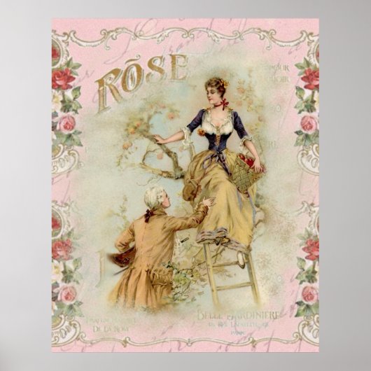 Shabbychic Paris collage roos Poster (Voorkant)