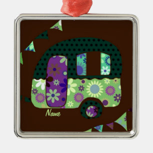 Shabbychic retro trailer, camper, caravan bunting metalen ornament